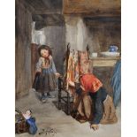 Joseph Athanase Aufray (1836-c.1885) French. Two Children Playing Hide and Seek, Watercolour,