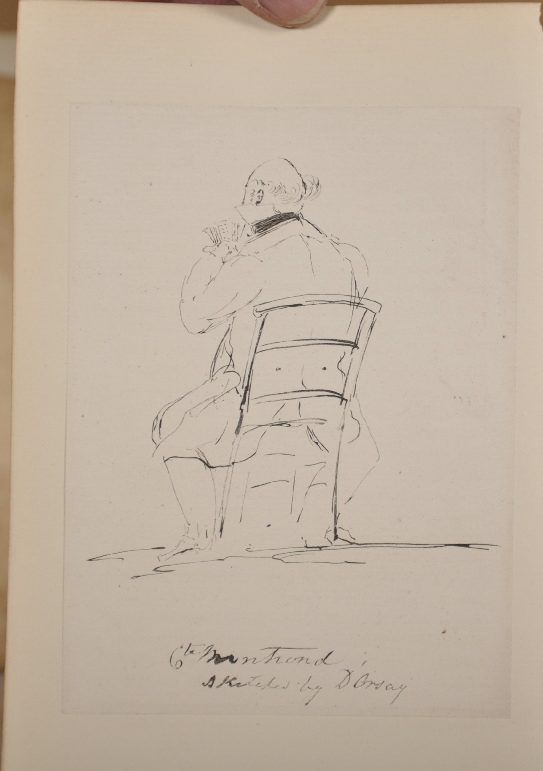 Attributed to Alfred D'Orsay (1801-1852) French. Study of a Man playing Cards, Ink, Inscribed, - Image 2 of 3