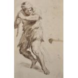 18th Century Dutch School. A Figure pulling on a Rope, Ink, Unframed, 6.25" x 4".