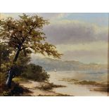 Early 20th Century English School. A River Landscape, with a Sailing Boat in the distance, Oil on