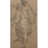 19th Century Italian School. Study of Two Disciples, Black Chalk, Unframed, 10.25" x 5.75".