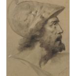 Attributed to Allan Ramsay (1713-1784) British. Head of a Roman Soldier, Charcoal, Signed, Arched,