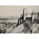 Malcolm Osborne (1880-1963) British. 'The Fortress Carcassonne", Etching, Signed in Pencil, 9.25"