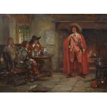 John Sanderson Wells (1872-1955) British. Cavaliers in an Interior, Oil on Canvas, Signed, 12" x