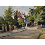 Ernest Stamp (1869-1942) British. "North End - Hampstead", Oil on Board, Signed and Dated 1922,