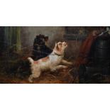J... Langlois (c.1855-1904) British. Terriers Barking at Mice, Oil on Canvas, bears a Signature 'G