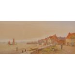 E... Lewis (19th - 20th Century) British. A Coastal Scene with Shipping, and Figures by Houses,