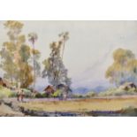 Thet (20th Century) Malaysian. A River Landscape, with Figures by Houses, Watercolour, Signed, 9.