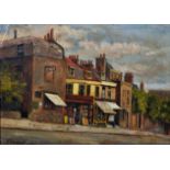 Ernest Stamp (1869-1942) British. "Old Buildings, Top of Heath Street, Hampstead", Oil on Panel,