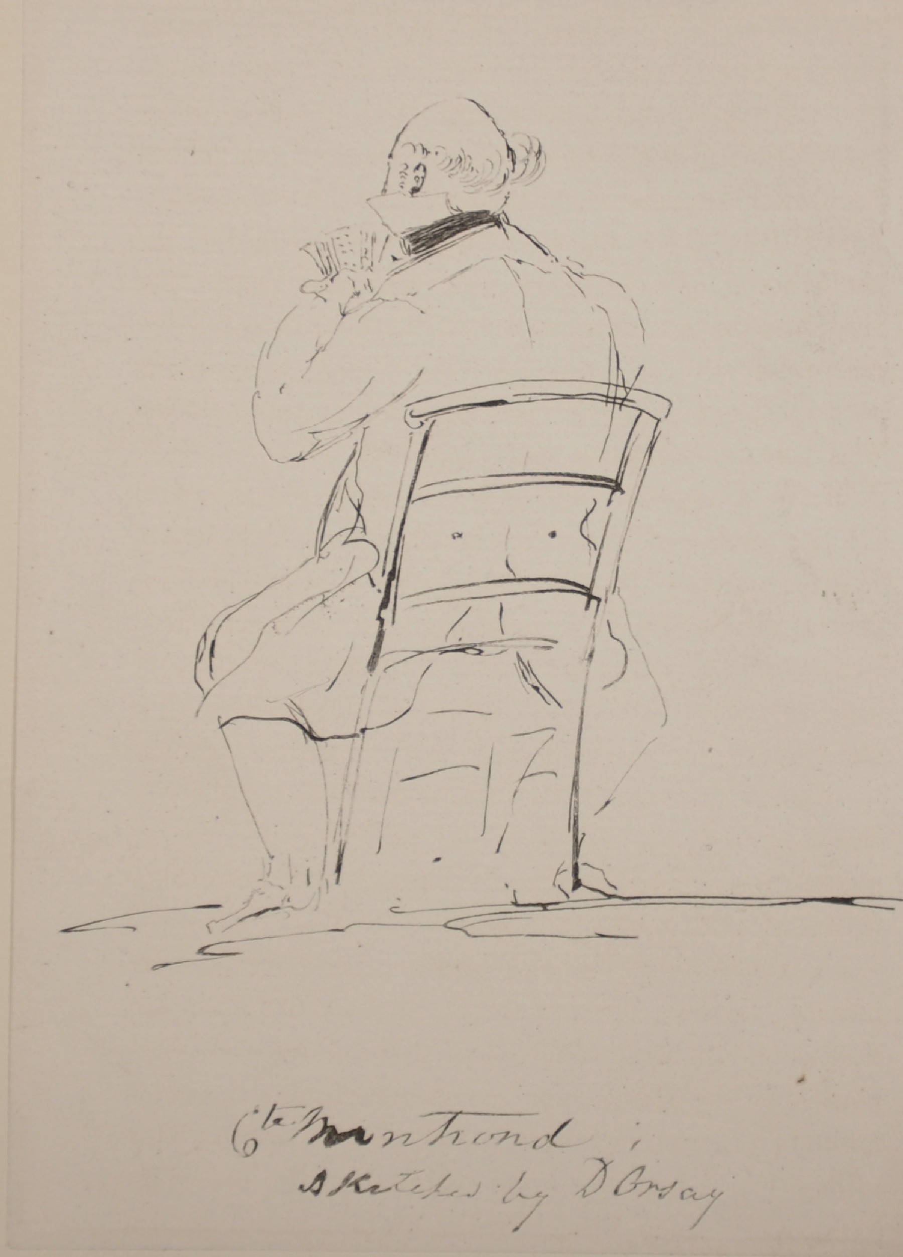 Attributed to Alfred D'Orsay (1801-1852) French. Study of a Man playing Cards, Ink, Inscribed,