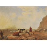 Circle of Peter Le Cave (act.c.1769-1816) British. Figures and Cattle in a Landscape, Watercolour,