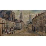 Edwin Frederick Holt (1830-1912) British. "Rue d'Eglise, City of Ghent, Belgium", Figures on a