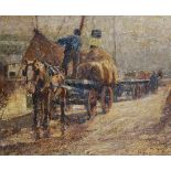 Harry Fidler (1856-1935) British. 'Loading Dockside', with a Horse and Cart, Oil on Canvas, Signed,