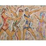 Michel Vojic (1923-2004) French. "Ballet Studio", Mixed Media, Signed, and Inscribed on a label on