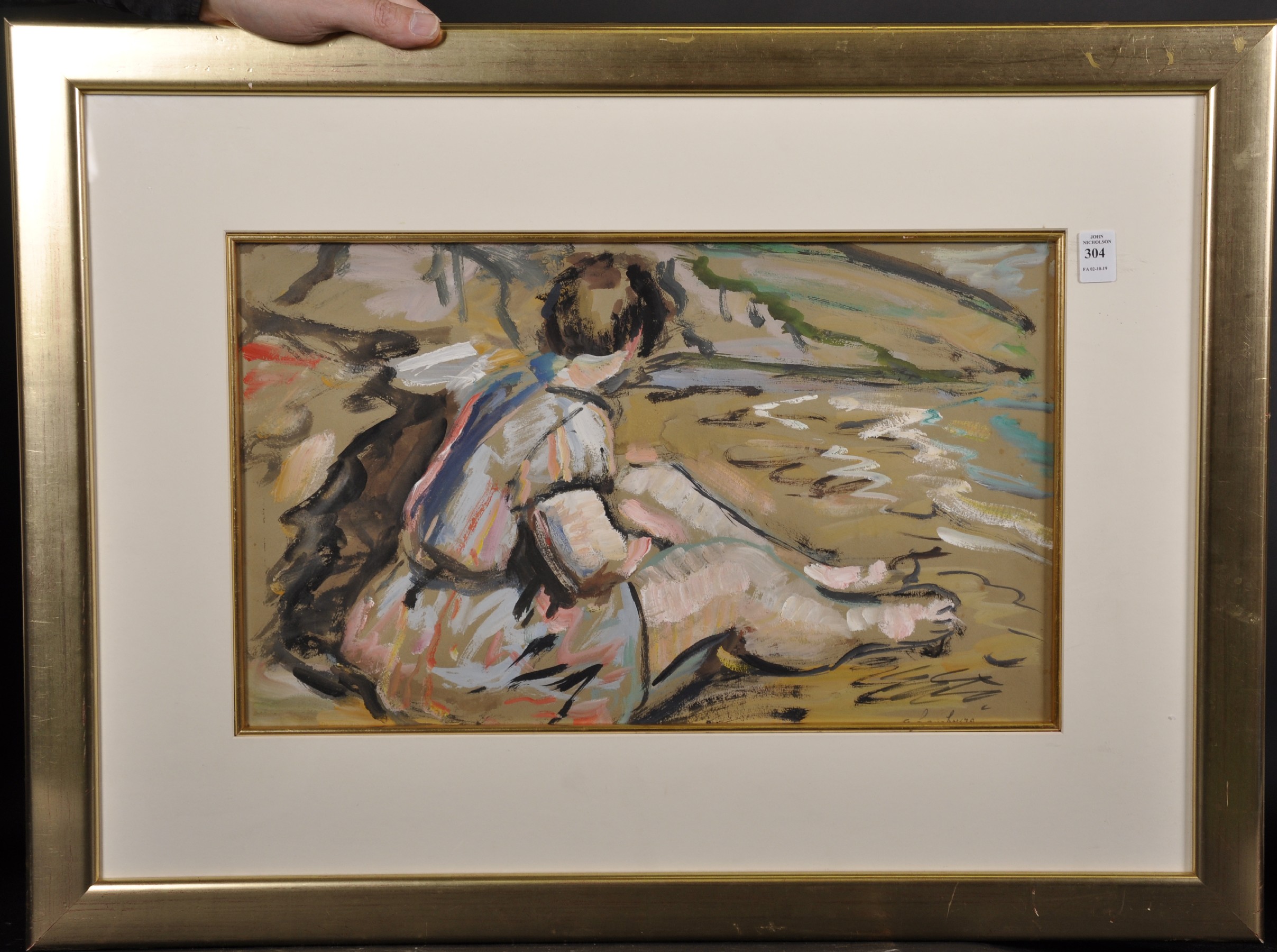 Andre Hambourg (1909-1999) French. A Beach Scene with a Seated Girl, Mixed Media, Signed, 11.75" x - Image 2 of 4