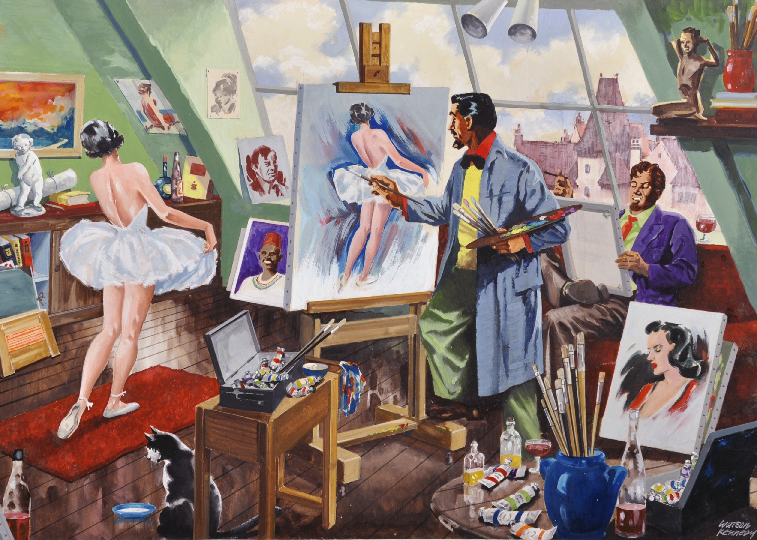 Watson Kennedy (20th Century) British. In an Artist's Studio, with a Ballerina Posing, Mixed