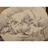 A...Beresford (19th Century) British. A Dog Fight, Watercolour, Signed, Shaped, Unframed, 11" x