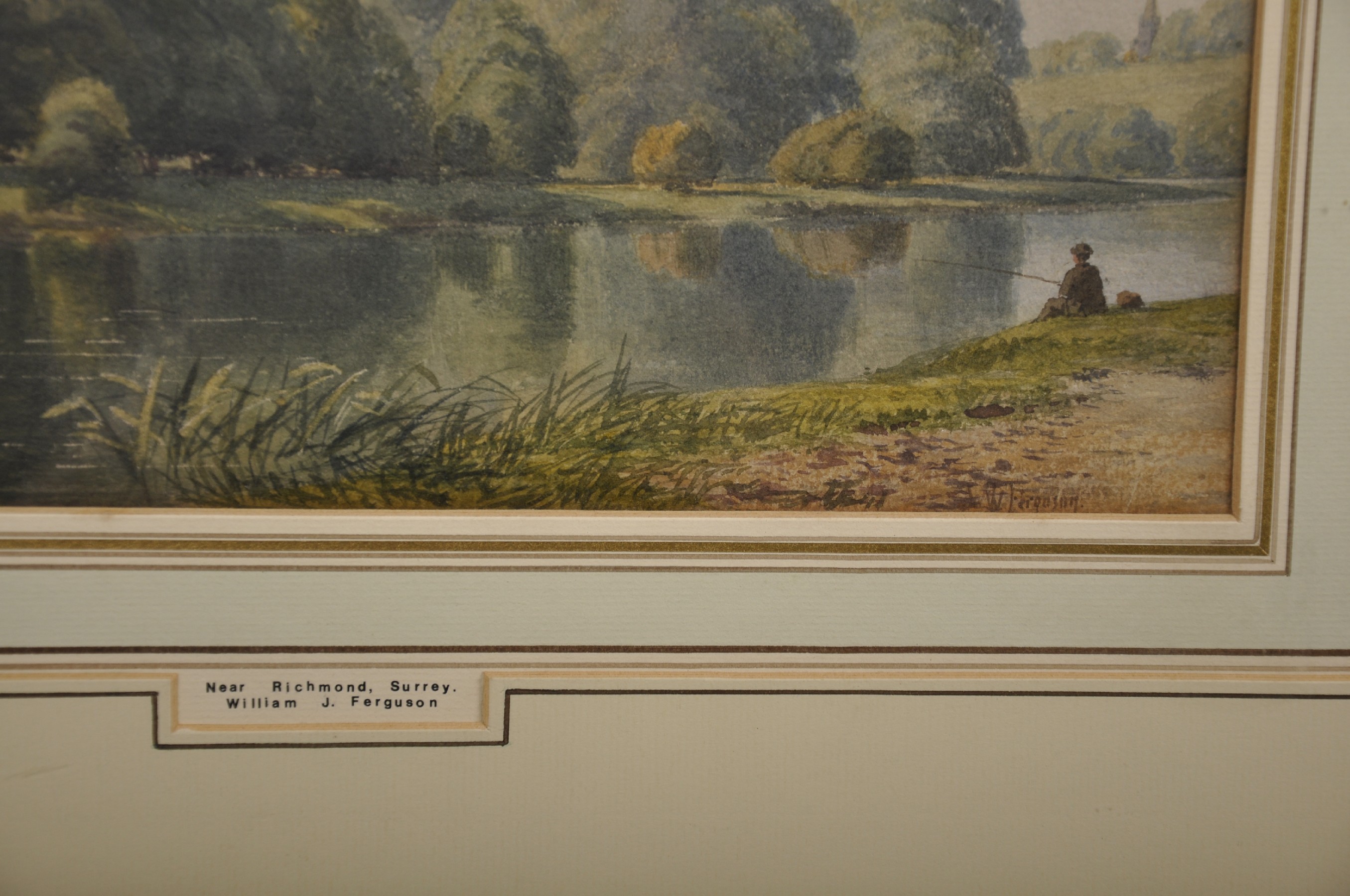 William J... Ferguson (act.1849-1886) British. "Near Richmond, Surrey", a River Landscape, with a - Image 3 of 4