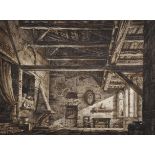 Attributed to Romolo Liverani (1809-1872) Italian. Interior Scene, Pen and Ink, Inscribed, Unframed,