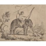 18th Century Italian School. Cupids with an Elephant, Engraving, Unframed, 6" x 7.5", and Seven