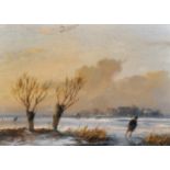 Circle of Andreas Schelfhout (1787-1870) Dutch. A Winter Landscape, with Figures Skating, Oil on