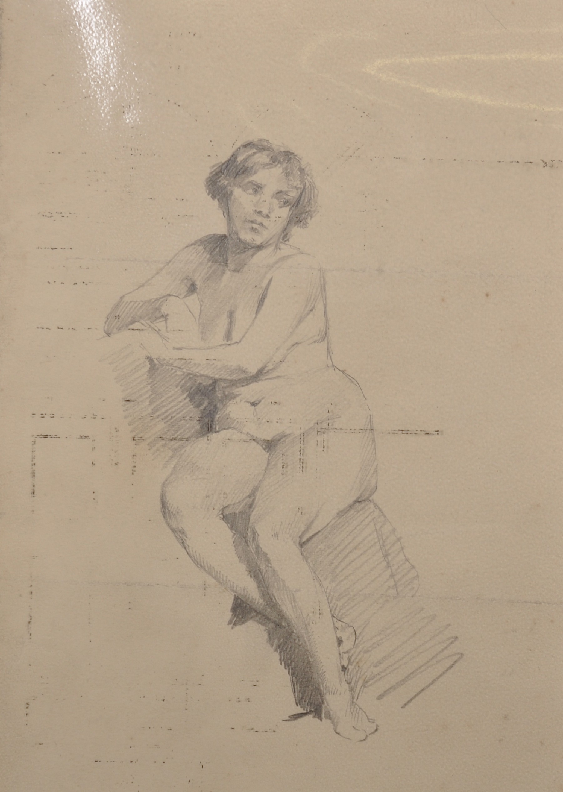 Henry George Moon (1857-1905) British. Study of a Naked Lady, Pencil, Unframed, 21.5" x 15.5",