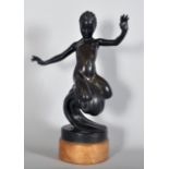 Cecil Thomas (1885-1976) British. "Nymph of the Wave", Bronze, on a Wooden Base, Incised Signature