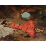 Francisco Rodriguez Clement (1861-1956) Spanish. An Ischian Beauty Sleeping in a Cave, with Shipping