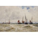 Thomas Bush Hardy (1842-1897) British. "Brixham Trawlers at Anchor, Torbay", Watercolour, Signed,