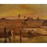 Frederick Goodall (1822-1904) British. Figures Bathing at a Watering Pool, with Camels and Goats,