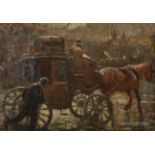 Early 20th Century English School. A Horse and Carriage, with a man running alongside, Oil on