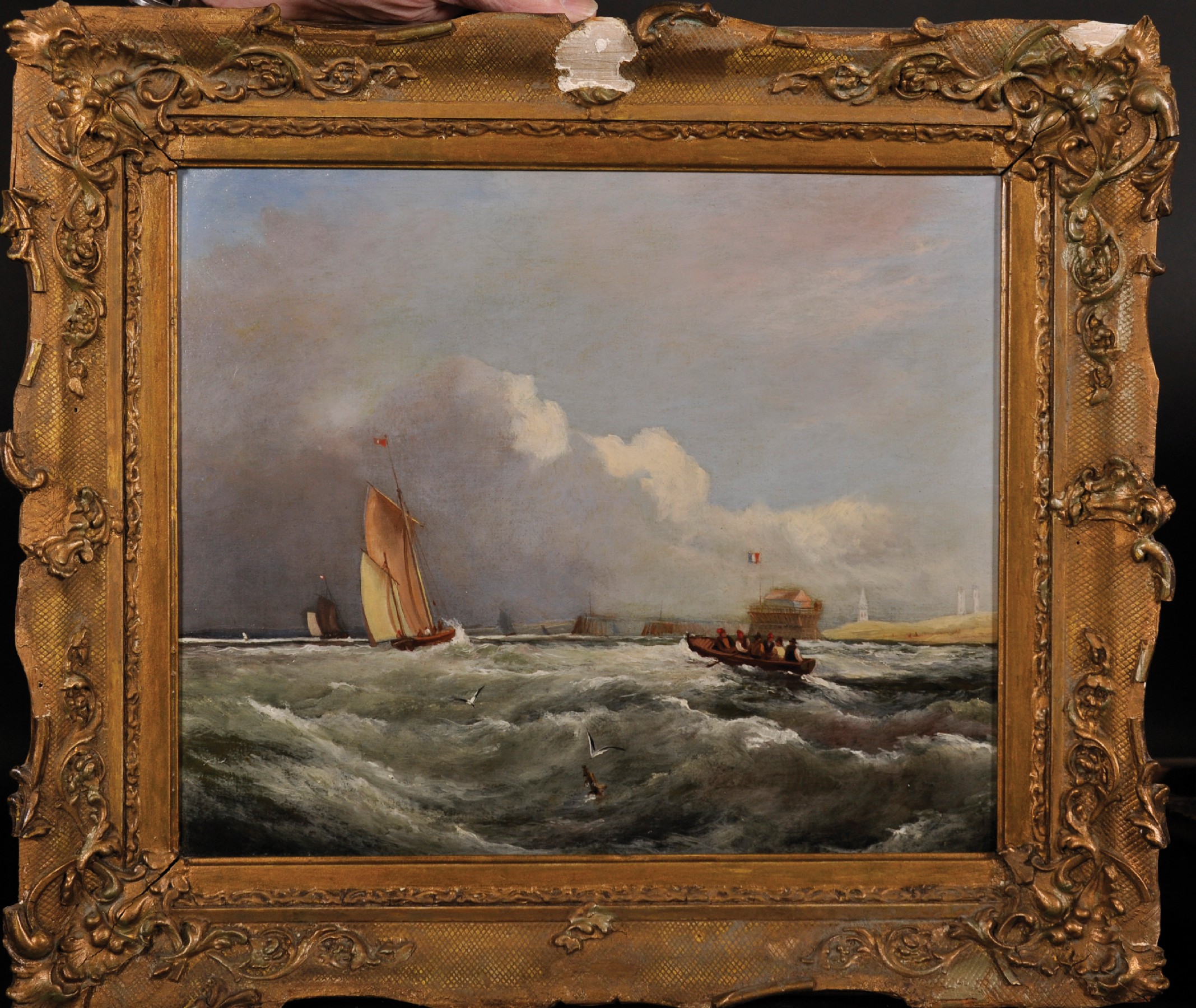 Manner of William Callcott Knell (1830-1880) British. Shipping Scene in Choppy Waters, Oil on Panel, - Image 2 of 3