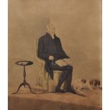 W... H... Gruse (19th Century) British. Portrait of a Man seated with a Book and a Dog at his