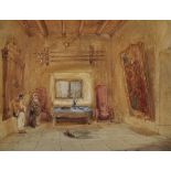 Attributed to James Holland (1799/1800-1870) British. "A Room in Monmouth Castle", with Figures