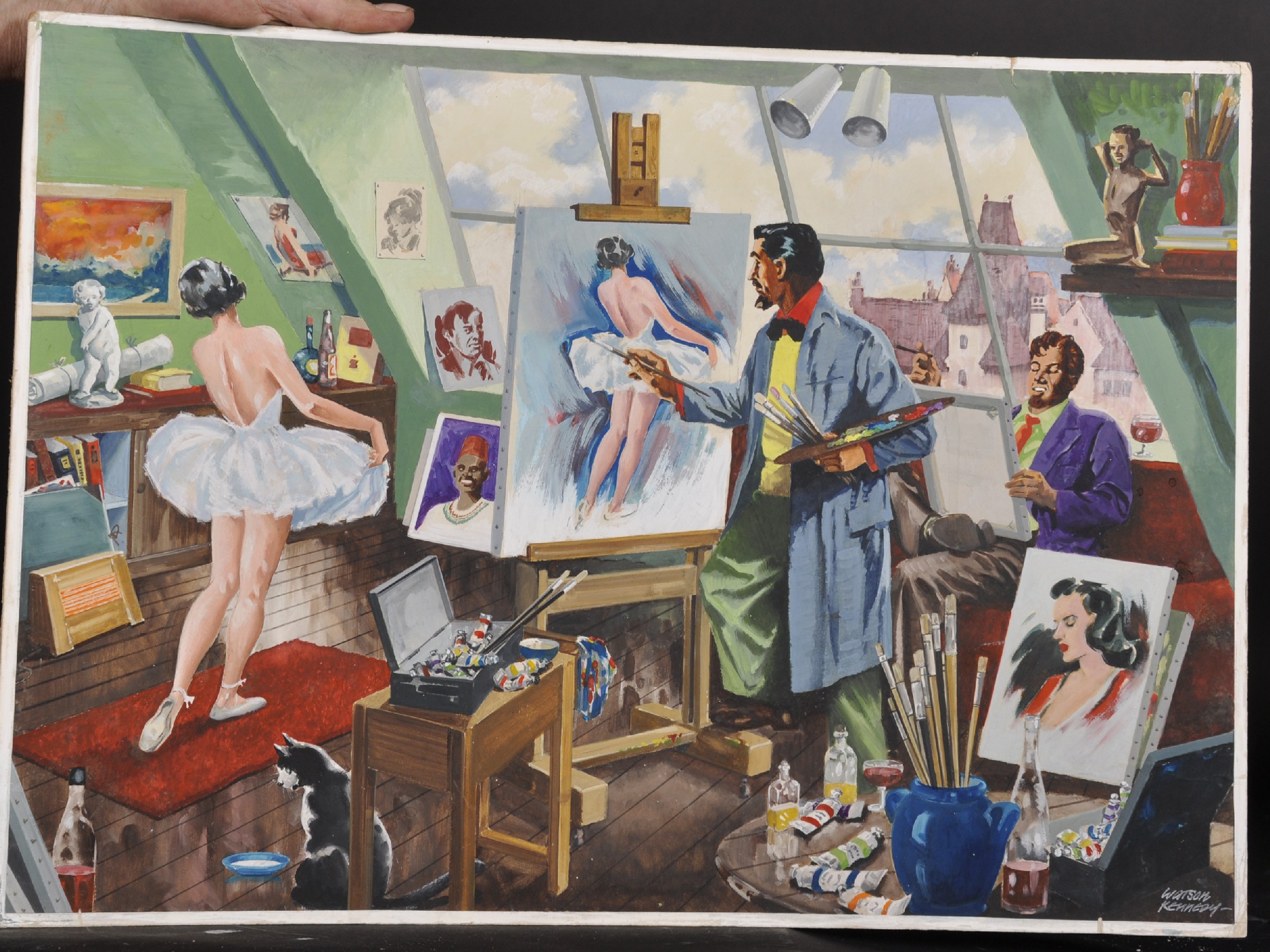 Watson Kennedy (20th Century) British. In an Artist's Studio, with a Ballerina Posing, Mixed - Image 2 of 5