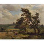 William Greaves (1852-1938) British. "Breezy Day, Wharfedale", with Cattle Grazing, Oil on Canvas,