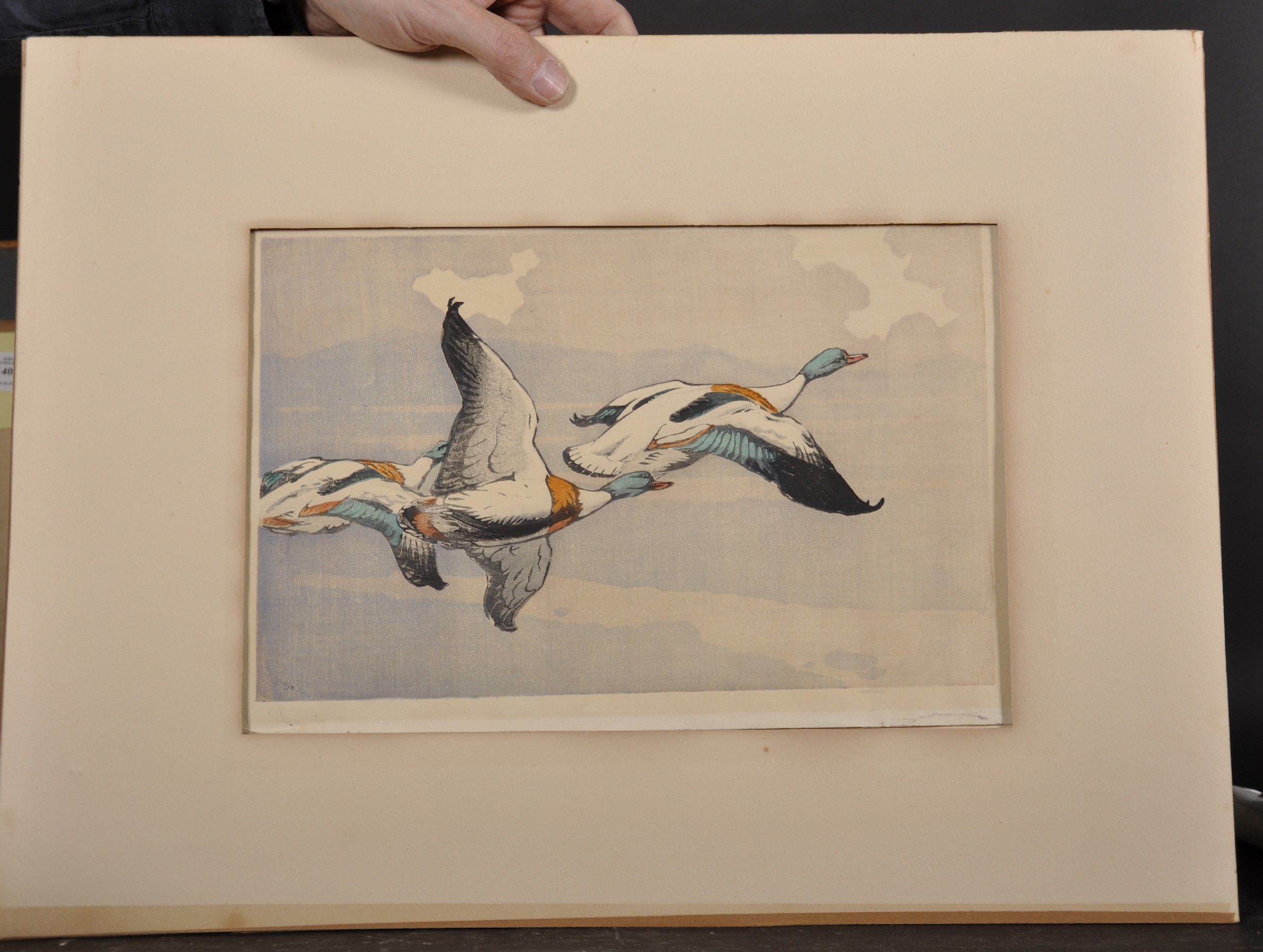 Allen William Seaby (1867-1953) British. Flying Ducks, Woodcut in Colours, Signed in Pencil, - Image 2 of 4