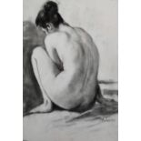 P...Barlow (20th Century) British. A Female Nude Crouching, Charcoal, Signed and Dated '99, 16" x