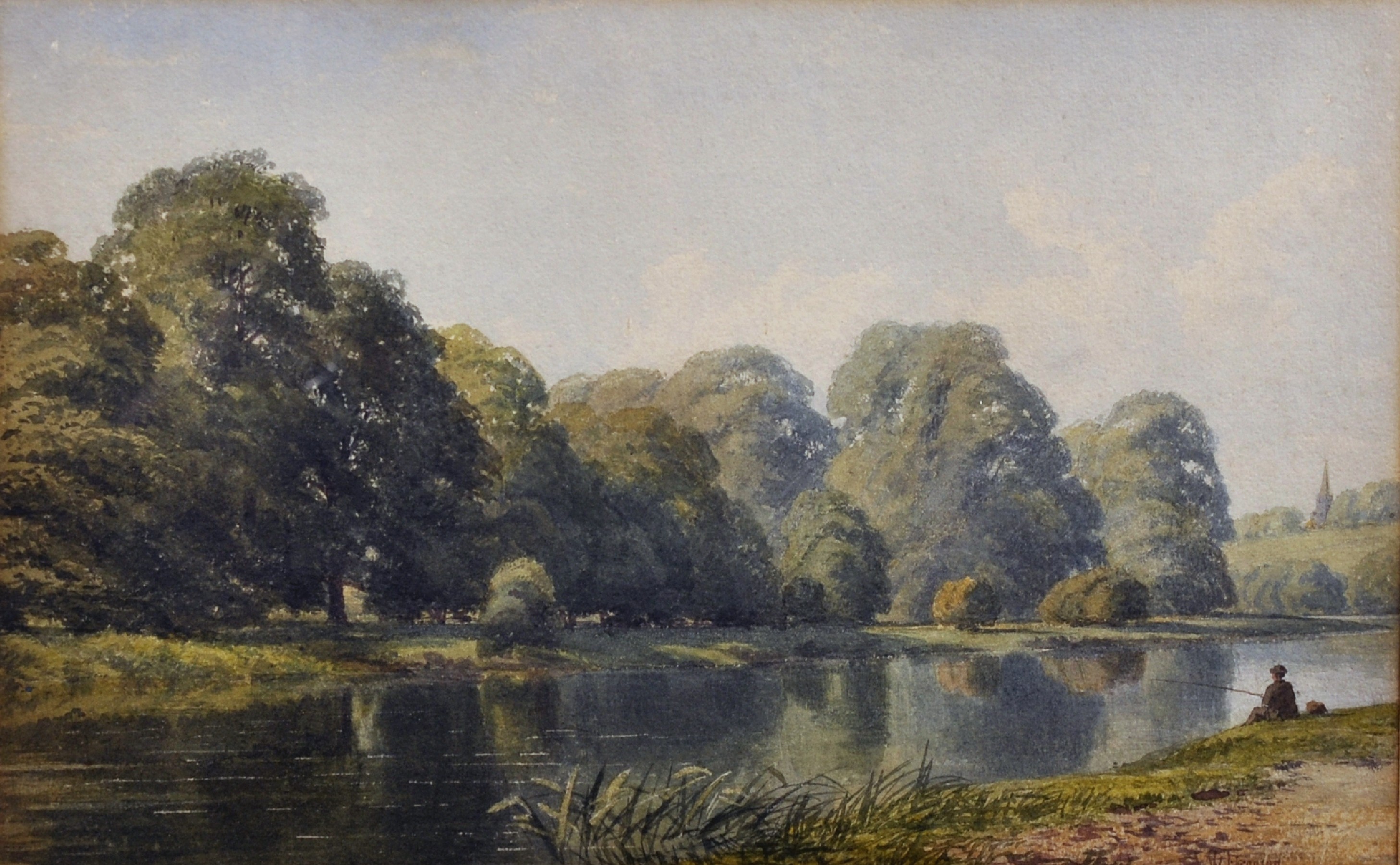 William J... Ferguson (act.1849-1886) British. "Near Richmond, Surrey", a River Landscape, with a