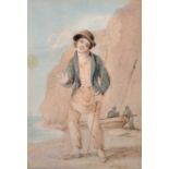 Nicholas Pocock (1740-1821) British. Study of a Sailor on a Beach, Watercolour, Signed, 4.5" x 3.