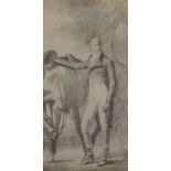 19th Century English School. A Full Length Portrait of a Man by his Horse, Pencil, 11" x 5.75".