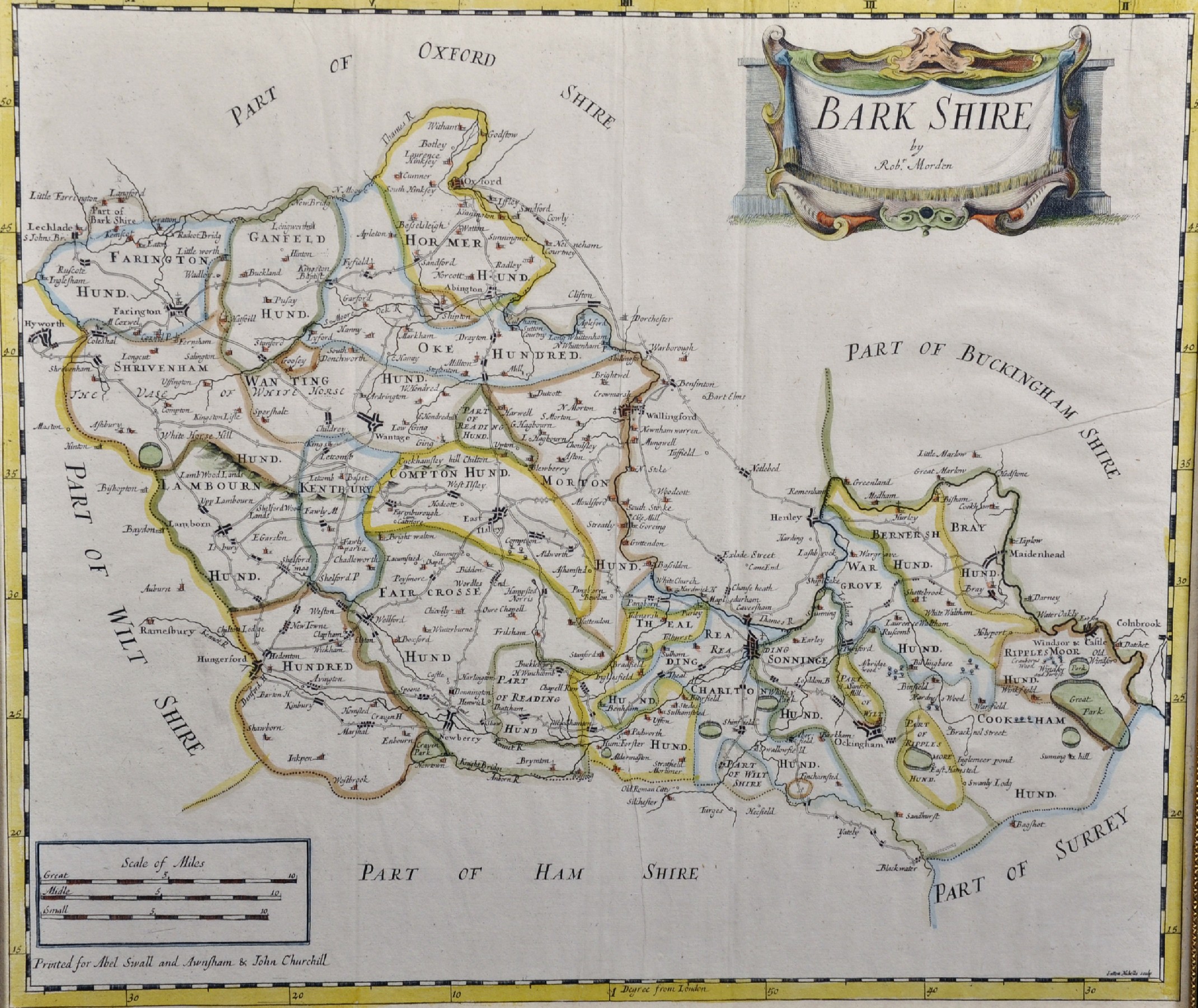 Robert Morden (c.1650-1703) British. "Bark Shire [sic]", Map, 14.25" x 16.5". Provenance: Gordon