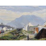 T... E... Spence (20th Century) Irish. An Irish Village, with Mountains in the distance, Oil on