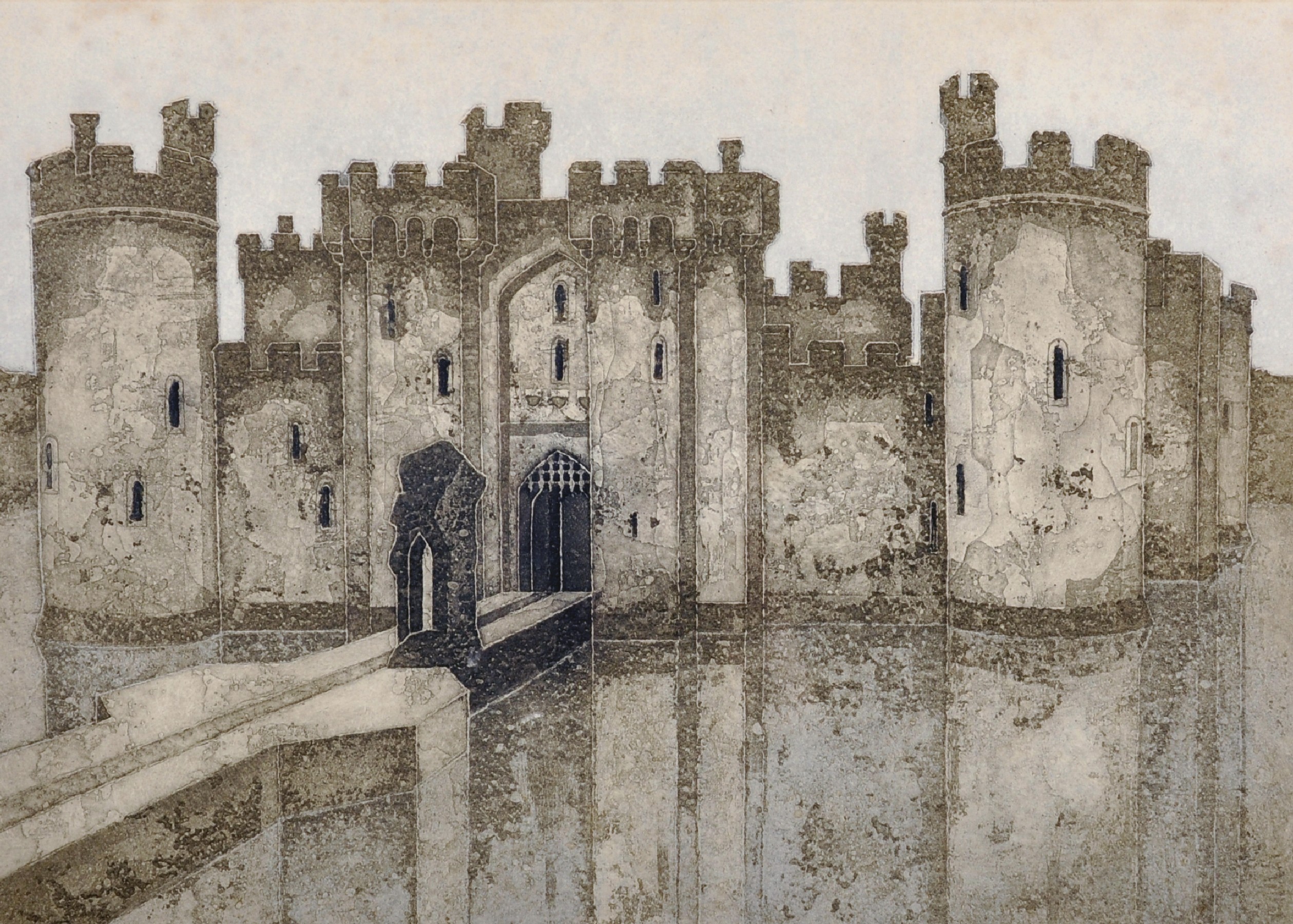 Valerie Thornton (1931-1991) British. "Bodiam Castle", Lithograph, Signed, Inscribed, Dated '77