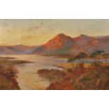 Frank E Jamieson (1895-1950) British. "Loch Tay", A Mountainous River Landscape, at Dusk, Oil on