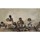 19th Century Anglo-Indian School. Figures Preparing a Meal, Watercolour, 5.5" x 8.5".