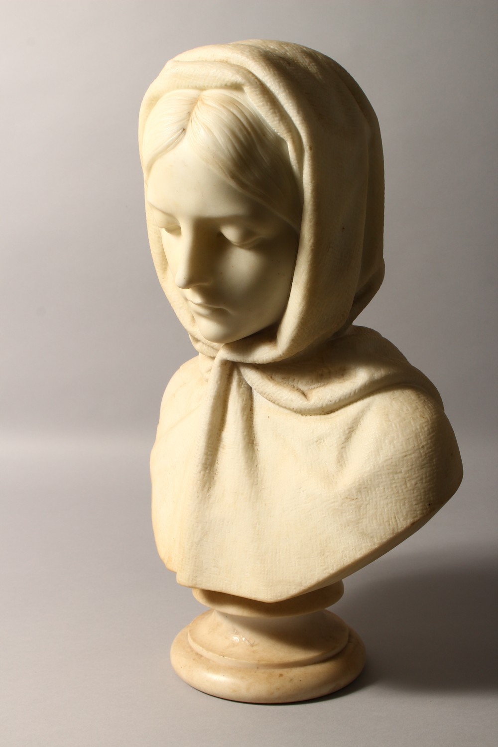 JOHN DENTON CRITTENDEN (1834-1877) A GOOD CARVED WHITE MARBLE BUST OF A YOUNG LADY, wearing a - Image 3 of 15