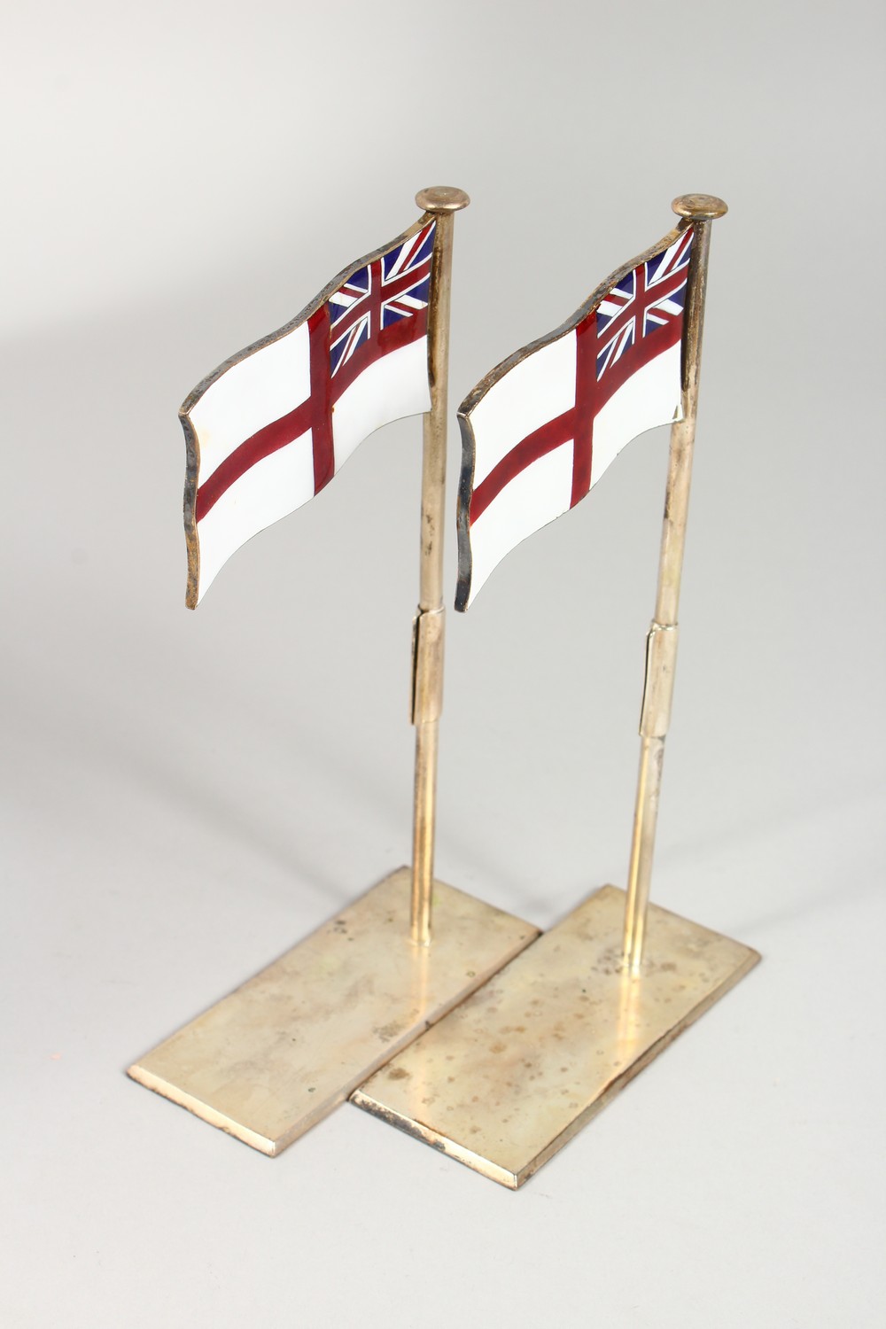 A PAIR OF SILVER PLATED AND ENAMEL PLACE NAME HOLDERS, modelled as white ensigns raised on - Image 11 of 15