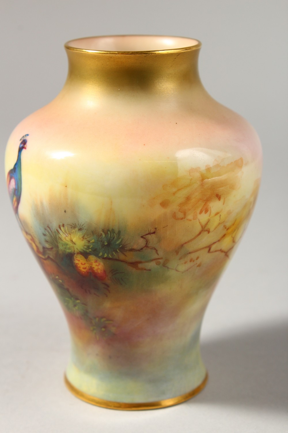 A ROYAL WORCESTER VASE, painted with a peacock, date code for 1916, puce mark. - Image 3 of 7