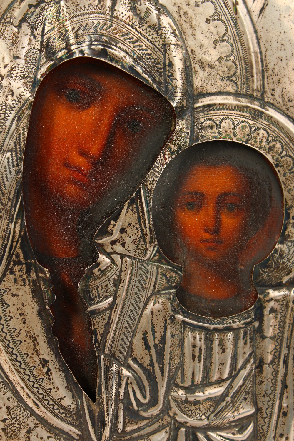MADONNA AND CHILD, with silver overlay. Maker faint. 9ins x 7ins. - Image 3 of 17